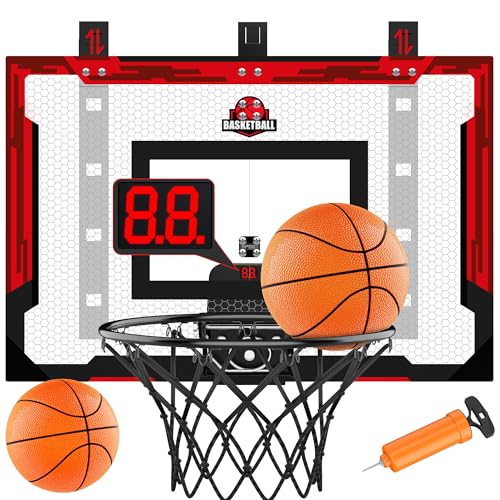 flybakiz 24 x 16 Indoor Large Basketball Hoop Toy Upgraded Adjustable Height Basketball Hoop Over The Door with Scoreboard2 Balls Basketball Toys Christmas Birthday Gifts for Kids AdultsRed - Image 1