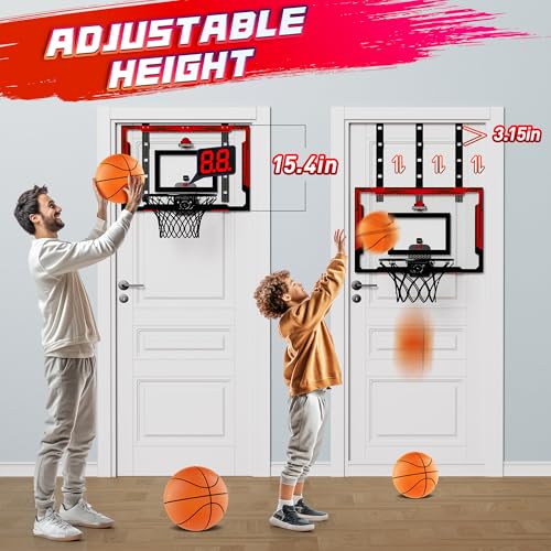 flybakiz 24 x 16 Indoor Large Basketball Hoop Toy Upgraded Adjustable Height Basketball Hoop Over The Door with Scoreboard2 Balls Basketball Toys Christmas Birthday Gifts for Kids AdultsRed - Image 5