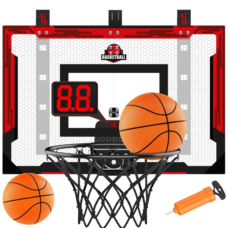 flybakiz 24 x 16 Indoor Large Basketball Hoop Toy Upgraded Adjustable Height Basketball Hoop Over The Door with Scoreboard2 Balls Basketball Toys Christmas Birthday Gifts for Kids AdultsRed - Image 3