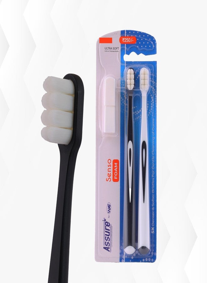 Assure Senso Foam Toothbrush for Adults | Ultra Soft Tooth Brush | Soft Bristle Toothbrush | 5000 Micro Bristles | 0.09mm Feather-Light Tips for Sensitive Gums | Multicolor Pack of 2 - Image 1