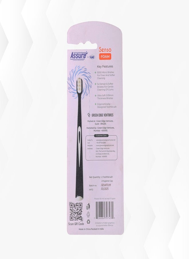 Assure Senso Foam Toothbrush for Adults | Ultra Soft Tooth Brush | Soft Bristle Toothbrush | 5000 Micro Bristles | 0.09mm Feather-Light Tips for Sensitive Gums | Multicolor Pack of 2 - Image 4