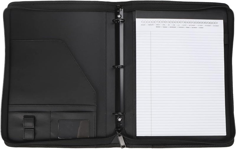 Freeprint Zippered Portfolio Binder 3 Ring with Writing Pad Legal Size Letter - PU Leather Professional Padfolio Folder for Interview Business, Black - Image 5
