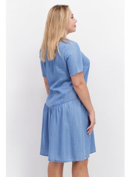Zero Women Plain Mini Dress, Blue  - Image 3