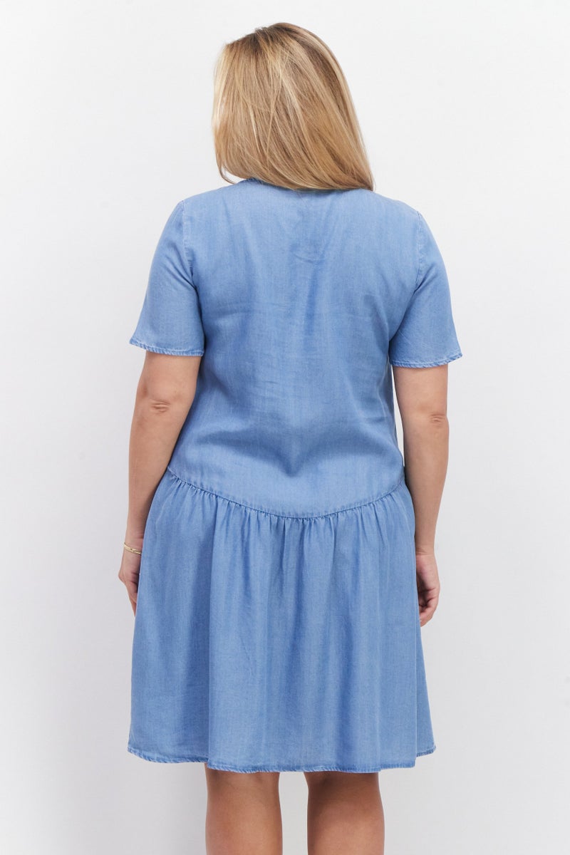 Zero Women Plain Mini Dress, Blue - Image 2