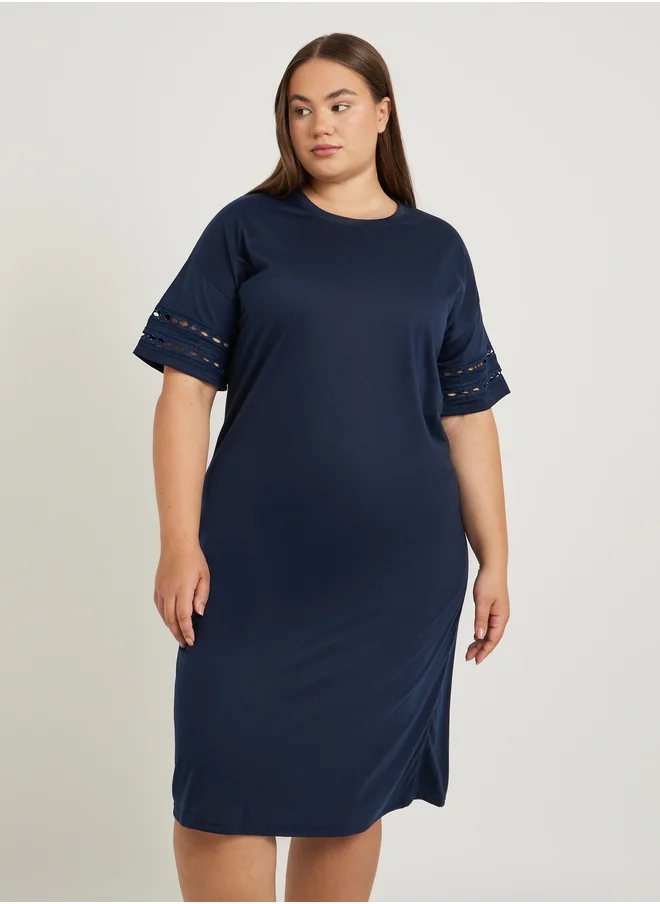 Styli Plus Size Circle Lace Broderie Trim Sleep T-Shirt