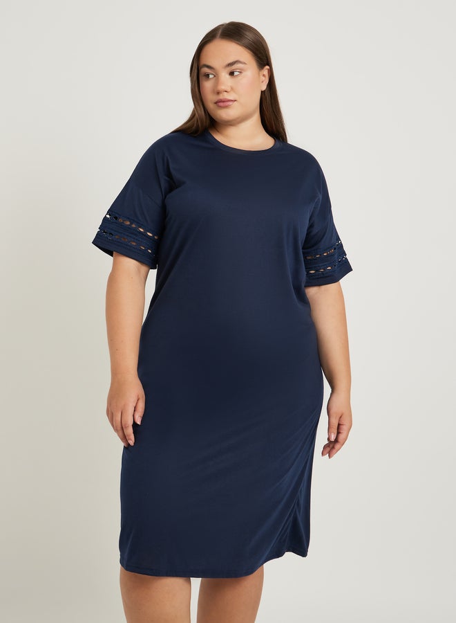 ستايلي تيشيرت نوم مقاس كبير مزين بالدانتيل الدائري - Image 2