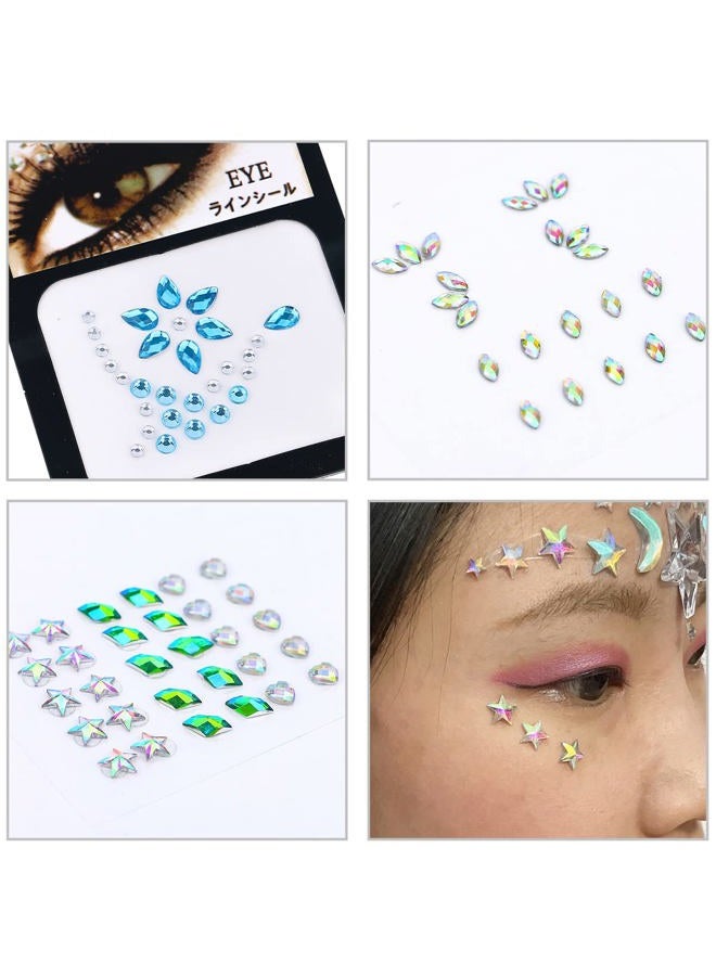Bowitzki جواهر الوجه من الكريستال للماكياج، لاصقات جواهر الوجه على العين، دموع قوس قزح نجمة الماس كريستالات للنساء ملحقات المهرجان لتزيين الأظافر (أ) - Image 4