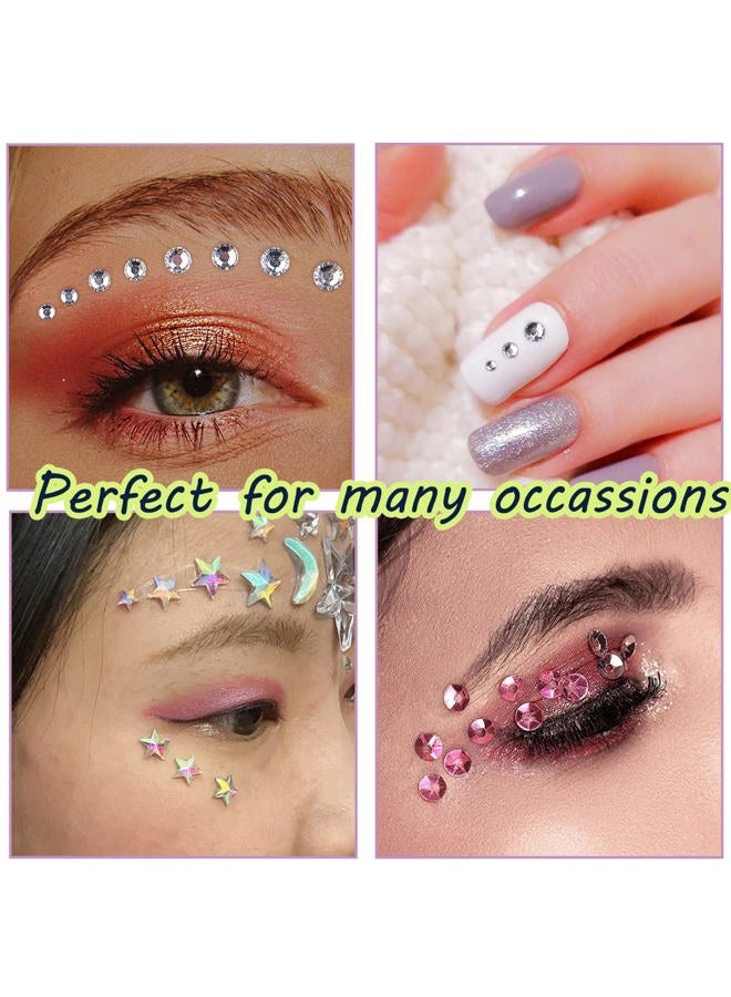 Bowitzki جواهر الوجه من الكريستال للماكياج، لاصقات جواهر الوجه على العين، دموع قوس قزح نجمة الماس كريستالات للنساء ملحقات المهرجان لتزيين الأظافر (أ) - Image 5