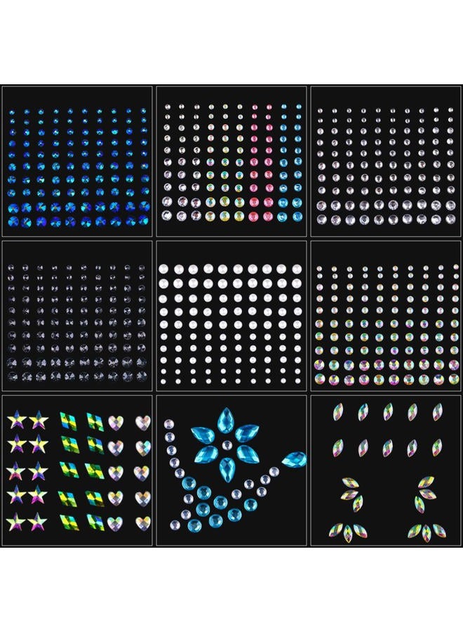 Bowitzki جواهر الوجه من الكريستال للماكياج، لاصقات جواهر الوجه على العين، دموع قوس قزح نجمة الماس كريستالات للنساء ملحقات المهرجان لتزيين الأظافر (أ) - Image 1