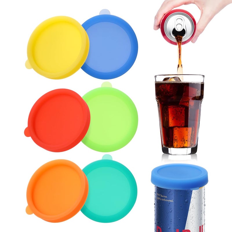 Aieve Silicone Soda Can Lids, Reusable Can Covers/Toppers for Soda, Can Saver for Soda, Pop, Coke, Beverage, Fits Slim Standard Mini Cans (6 Pack, Assorted, BPA-Free) - Image 1