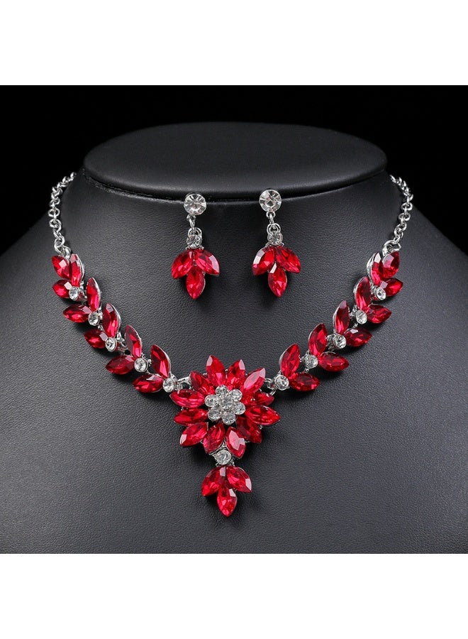NIBEMINENT 2022 Summer New Vintage European and American Crystal Color-Block Necklace and Earring Set