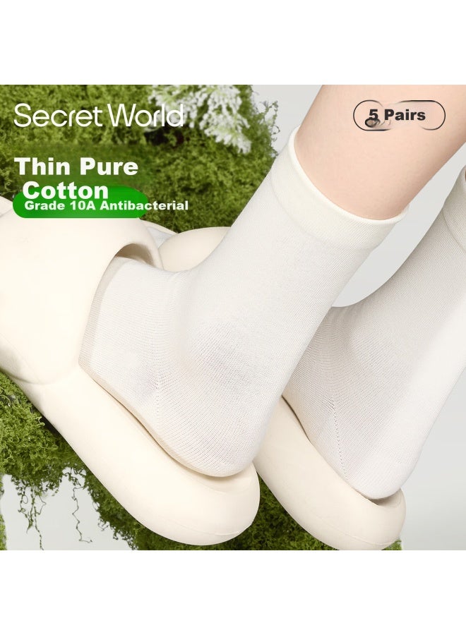 Secretworld Women's Summer Thin Cotton Mid-tube Socks Maternity Pile Socks 10a Antibacterial Odor-resistant Boneless White Socks - Image 1