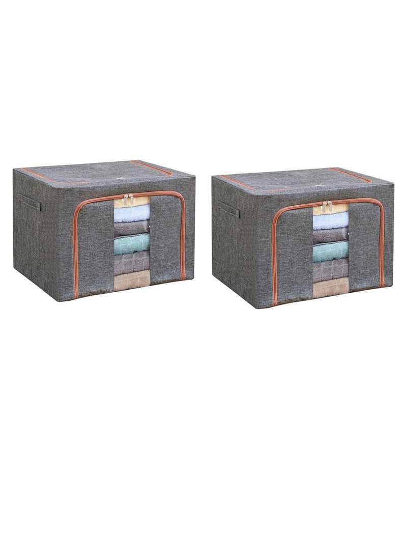 AIWANTO - Foldable Large Clothes Storage Bags 100L, Robust Steel Framed Organizer Box Container/Basket For the Bedroom, Cabinet, Wardrobe, Closet With Lids, and Handle Pack of 2 （60*42*40cm) - Image 1