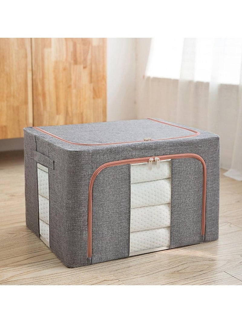 AIWANTO - Foldable Large Clothes Storage Bags 100L, Robust Steel Framed Organizer Box Container/Basket For the Bedroom, Cabinet, Wardrobe, Closet With Lids, and Handle Pack of 2 （60*42*40cm) - Image 1