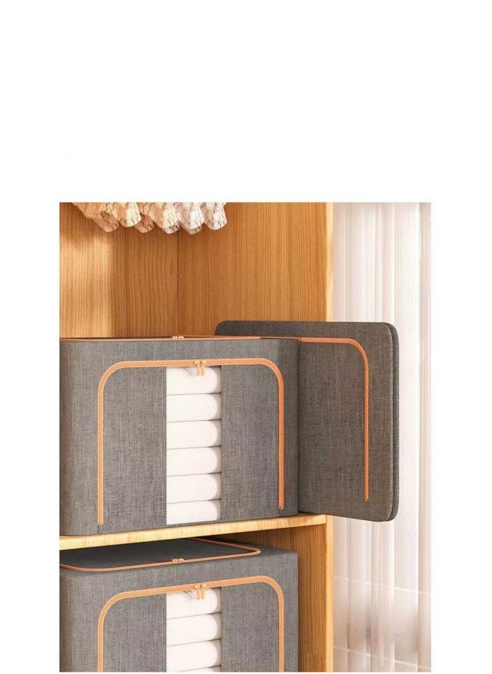 AIWANTO - Foldable Large Clothes Storage Bags 100L, Robust Steel Framed Organizer Box Container/Basket For the Bedroom, Cabinet, Wardrobe, Closet With Lids, and Handle Pack of 2 （60*42*40cm) - Image 1