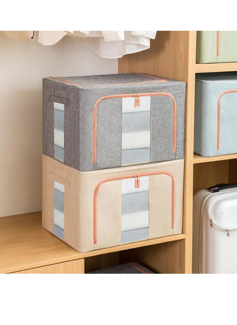 AIWANTO - Foldable Large Clothes Storage Bags 100L, Robust Steel Framed Organizer Box Container/Basket For the Bedroom, Cabinet, Wardrobe, Closet With Lids, and Handle Pack of 2 （60*42*40cm) - Image 1
