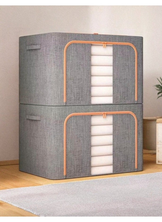 AIWANTO - Foldable Large Clothes Storage Bags 100L, Robust Steel Framed Organizer Box Container/Basket For the Bedroom, Cabinet, Wardrobe, Closet With Lids, and Handle Pack of 2 （60*42*40cm) - Image 1