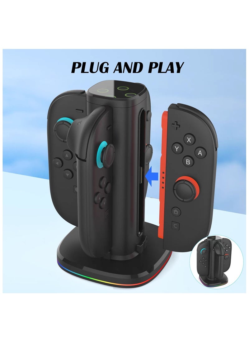 Generic Charging Dock for Nintendo Switch 2(2025) Joy-Con2 Controllers, 4 in 1 Fast Charger Station,RGB Modes Gaming Lights, Magnetic & Weighted Base, Bi-Directional Design, LED Indicators & Overcharge Protection, Including Charging Cable, black  - Image 1