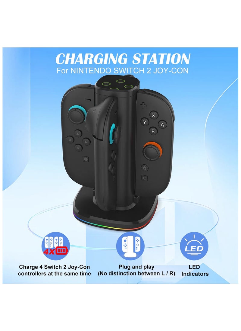 Generic Charging Dock for Nintendo Switch 2(2025) Joy-Con2 Controllers, 4 in 1 Fast Charger Station,RGB Modes Gaming Lights, Magnetic & Weighted Base, Bi-Directional Design, LED Indicators & Overcharge Protection, Including Charging Cable, black  - Image 2