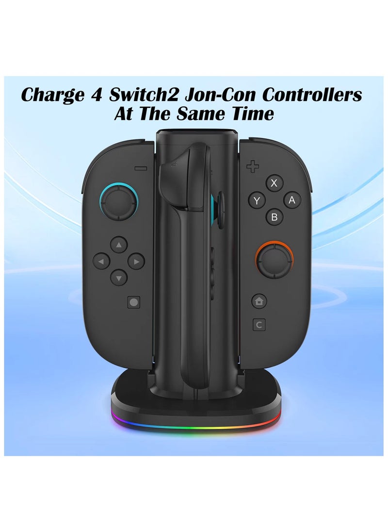 Generic Charging Dock for Nintendo Switch 2(2025) Joy-Con2 Controllers, 4 in 1 Fast Charger Station,RGB Modes Gaming Lights, Magnetic & Weighted Base, Bi-Directional Design, LED Indicators & Overcharge Protection, Including Charging Cable, black  - Image 3