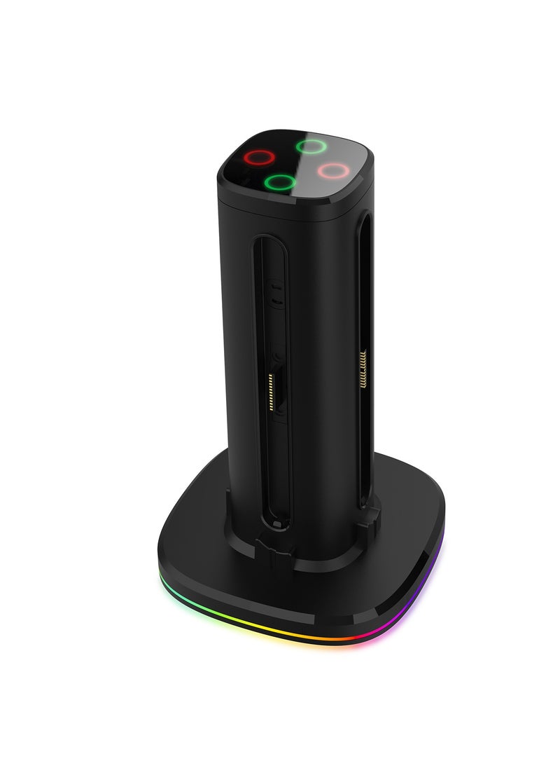 Charging Dock for Nintendo Switch 2(2025) Joy-Con2 Controllers, 4 in 1 Fast Charger Station,RGB Modes Gaming Lights, Magnetic & Weighted Base, Bi-Directional Design, LED Indicators & Overcharge Protection, Including Charging Cable, black