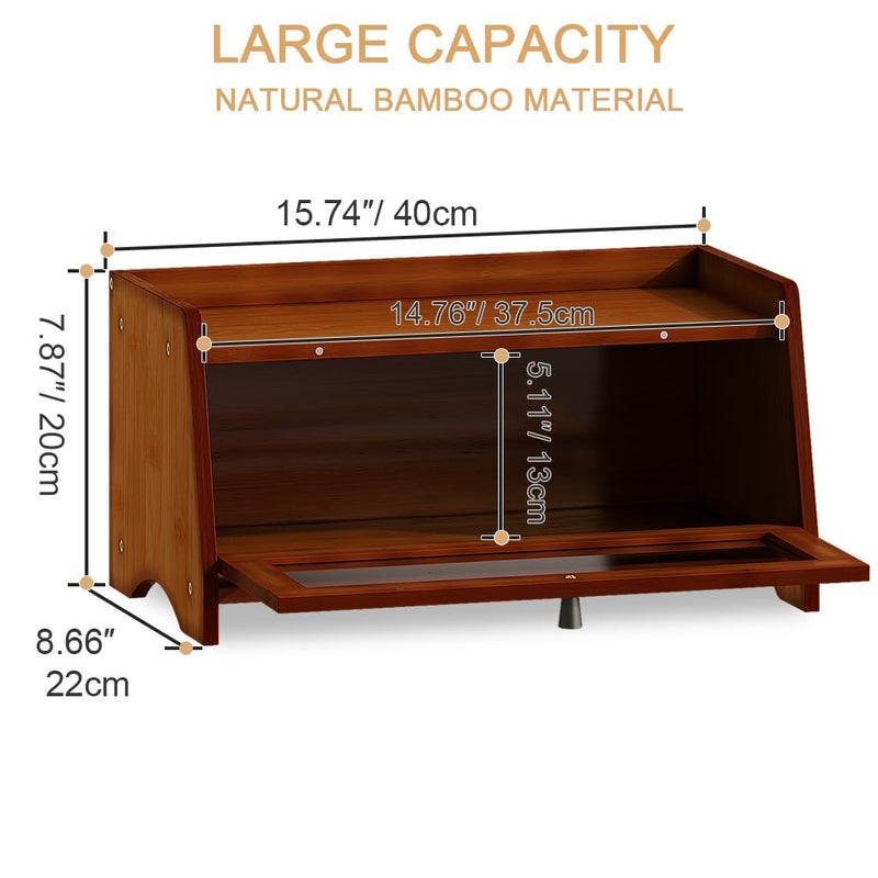 BAMBANG Bread Box for Kitchen Countertop, Bamboo Bread Box for Homemade Bread, Wooden Farmhouse Bread Storage Container, Small Breadbox Bread Bin Organizer for Counter Cabinet Pantry, Brown - Image 2