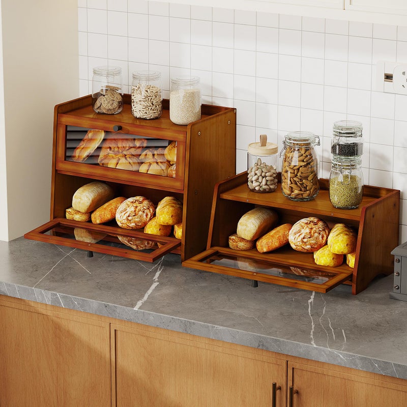 BAMBANG Bread Box for Kitchen Countertop, Bamboo Bread Box for Homemade Bread, Wooden Farmhouse Bread Storage Container, Small Breadbox Bread Bin Organizer for Counter Cabinet Pantry, Brown - Image 4