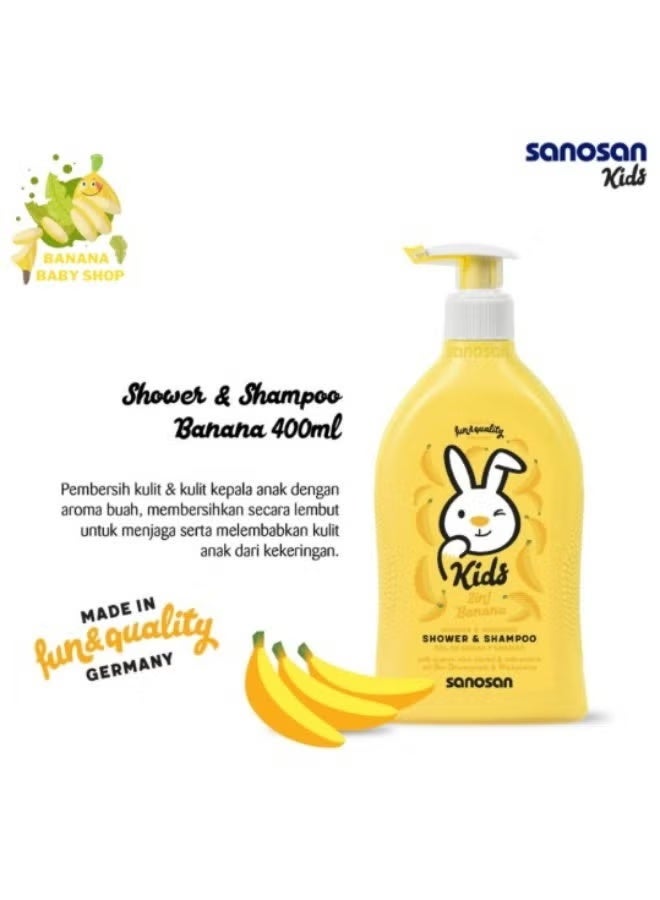 sanosan Kids Banana Shower & Shampoo 400ml – 2-in-1 Gentle Hair & Body Wash with Olive Extract & Milk Protein - Image 4