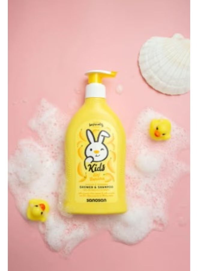 sanosan Kids Banana Shower & Shampoo 400ml – 2-in-1 Gentle Hair & Body Wash with Olive Extract & Milk Protein - Image 2