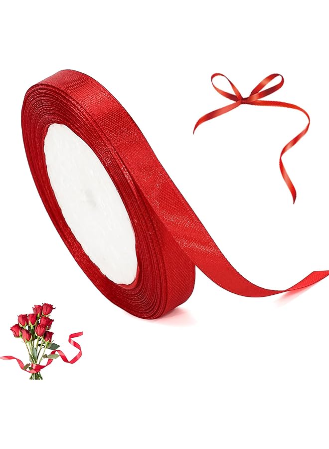 The Bros شريط أحمر 10 مم، شريط زينة عيد الميلاد بطول 22 متر للحرف اليدوية، الزفاف وديكور الحفلات - قماش سميك، احتفالي وأنيق - Image 1