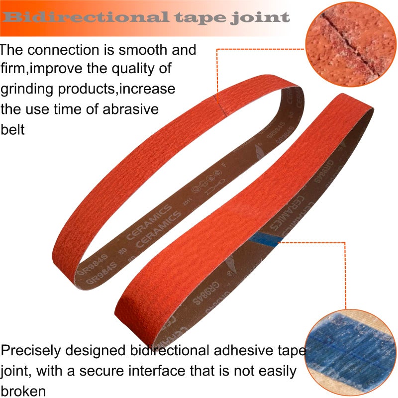 Tonmp 6 Pack 2 x 72 Inch Metal Grinding Ceramic Sanding Belts Kit -1 Pcs Each of 36 40 60 80 100 and 120 Grits Premium Sharpening Sander Belts (2x72 Inch) - Image 3