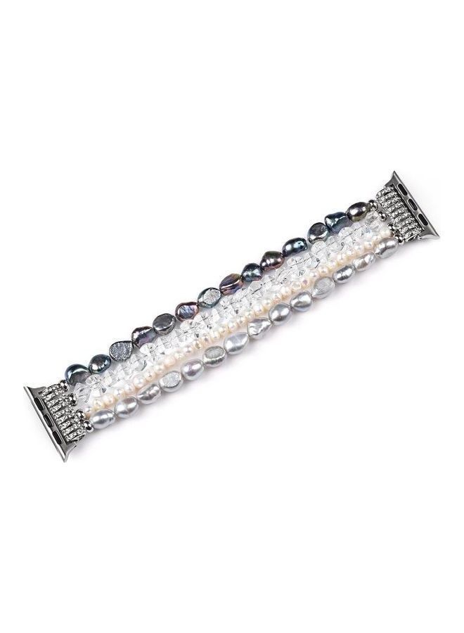 NIBEMINENT Pearl Crystal Watchband For Apple Watch 5 & 4 40mm/3 2 1 38mm Pearl/White  - Image 2