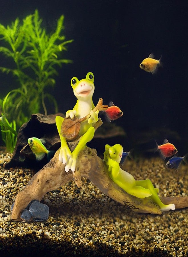 qumHmup Resin Frog Aquarium Ornament with Musical & Relaxing Frogs on Branches - Perfect for Fish Tank Decor - Image 1