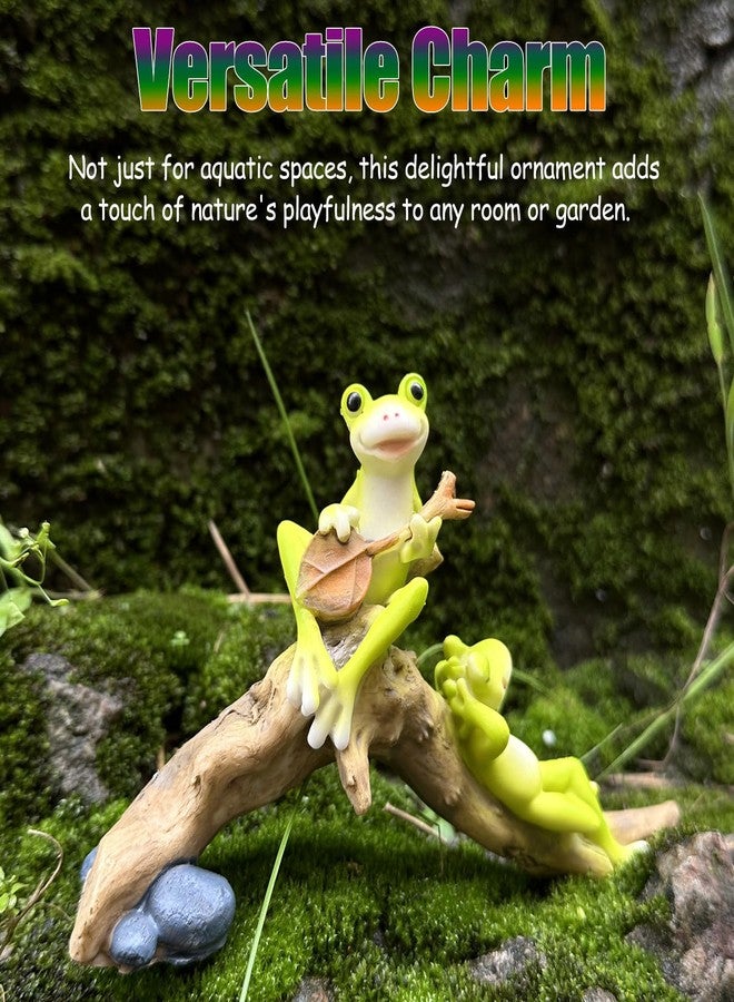 qumHmup Resin Frog Aquarium Ornament with Musical & Relaxing Frogs on Branches - Perfect for Fish Tank Decor - Image 5