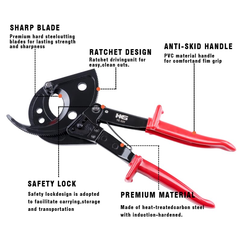 HKS Ratchet Cable Wire Cutter Heavy Duty for Cutting Electrical Aluminum Copper and Multicore Cables up to 400mmAWG 750MCM - Image 3