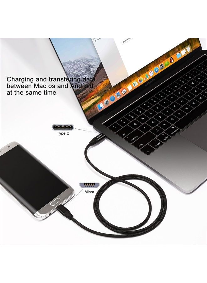 Fasgear USB C to Micro USB Cable 30cm Nylon Braided Type C to Micro USB Cord Compatible with Galaxy S7/S6, HTC One/10 and More (Black, 1ft) - Image 3