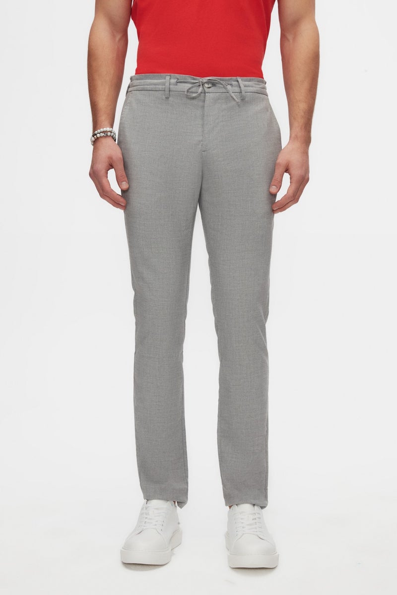 D'S DAMAT Slim Fit Gray Elastic Waist Laced Zippered Lycra Comfortable Jogger Pants 2HC03ORTJGR01  - Image 1