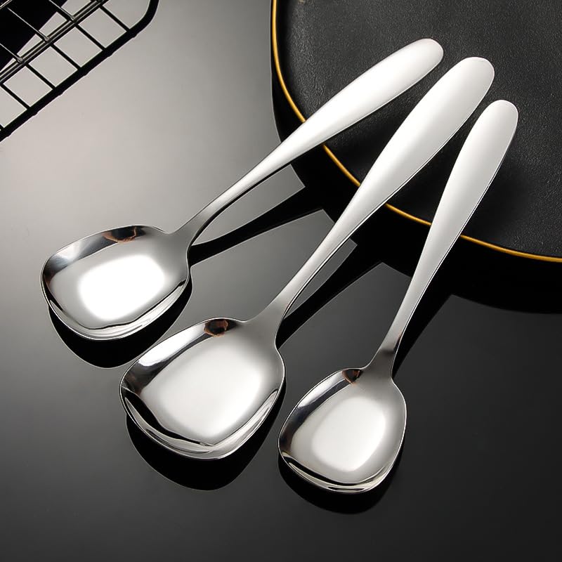 6 Piece Stainless Steel Flatware Set Silver Heavy Duty Flat Bottom Spoons - Image 5