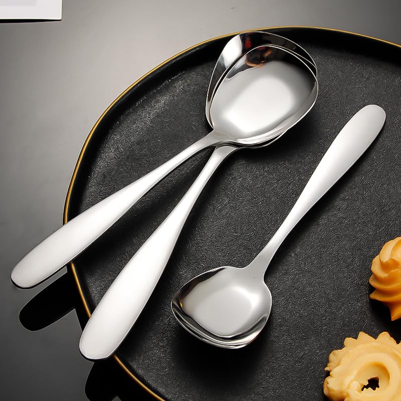6 Piece Stainless Steel Flatware Set Silver Heavy Duty Flat Bottom Spoons - Image 4