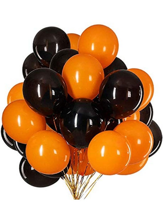 هونج كونج بالونز بالونات هونج كونج 100 قطعة من زينة جمجمة الهالوين بالونات ذات طابع أسود وبرتقالي مستلزمات زينة حفلات الهالوين بالونات - Image 1