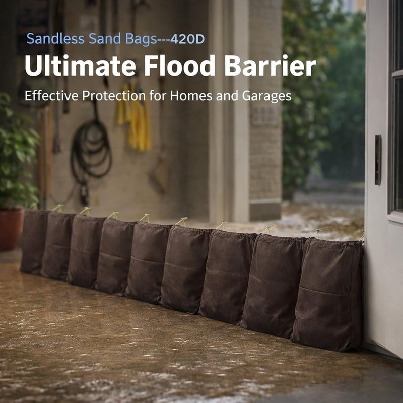 Sandless Sand Bags Flood Water Barriers, 10PCS Polyester 9.8x19.7in with Drawstring - Reusable Waterproof Lining, Durable Flood Prevention for Basement and Garage (Coffee) - Image 2