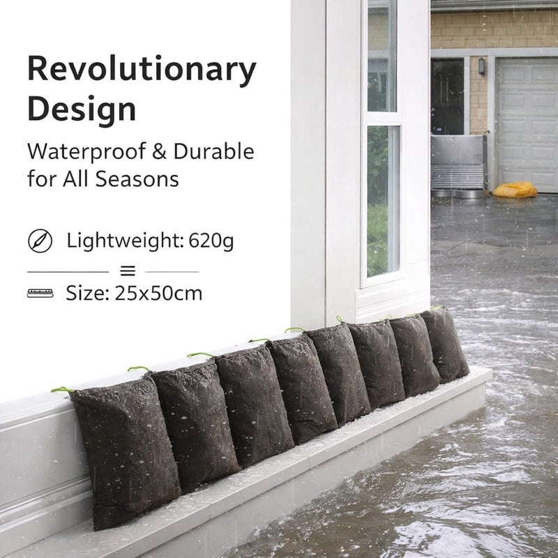 Sandless Sand Bags Flood Water Barriers, 10PCS Polyester 9.8x19.7in with Drawstring - Reusable Waterproof Lining, Durable Flood Prevention for Basement and Garage (Coffee) - Image 3