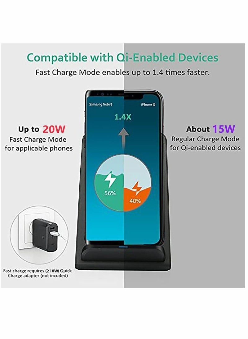Captaintech 20W Fast Wireless Charging Stand, Compatible with Apple iPhone 12 13 11/11 12 13 Pro/X/XR/XS/8 Upright 15W Wireless Charge Docks, for Samsung Galaxy S22/S21/S20/S9/Note 20 10 9 - Image 5