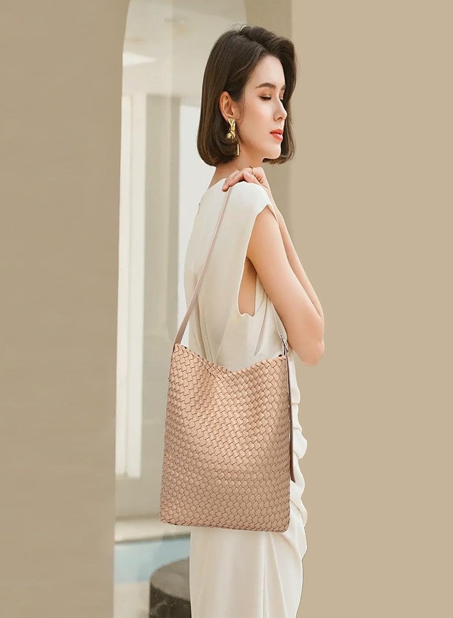 Queenoris Woven Shoulder Bag for Women, Vegan Leather Tote Bag Large Summer Beach Handmade Satchel Travel Handbag - Image 2