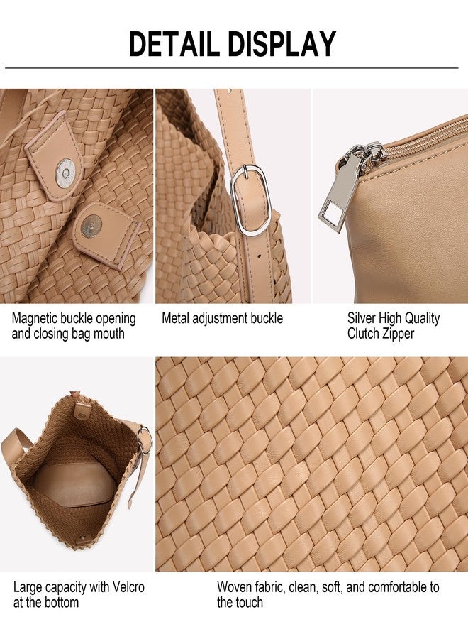 Queenoris Woven Shoulder Bag for Women, Vegan Leather Tote Bag Large Summer Beach Handmade Satchel Travel Handbag - Image 5