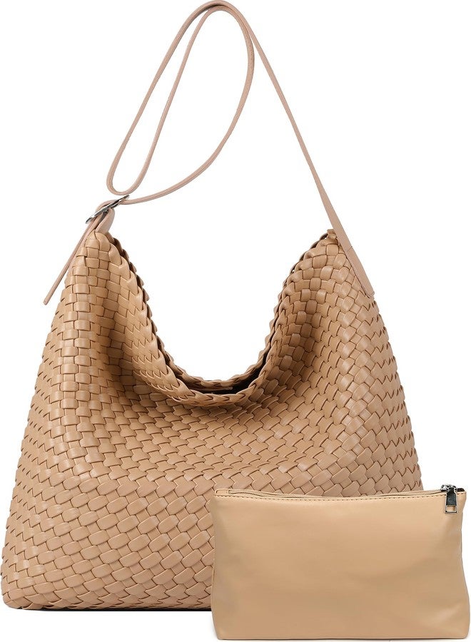 Queenoris Woven Shoulder Bag for Women, Vegan Leather Tote Bag Large Summer Beach Handmade Satchel Travel Handbag - Image 1