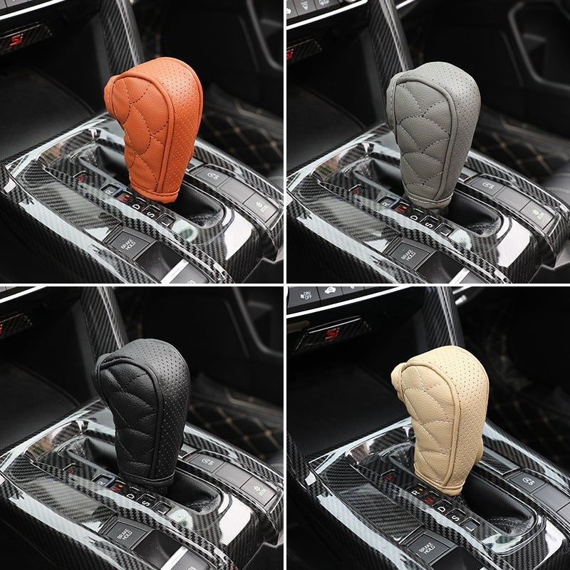 Leather Perforated Gear Cover Car Handbrake Cover Gear Handle Cover Universal Gear Cover Gear Protective Cover Car Interior Decoration - Image 3