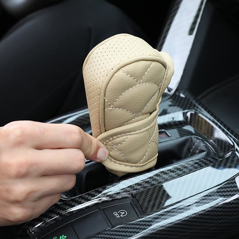 Leather Perforated Gear Cover Car Handbrake Cover Gear Handle Cover Universal Gear Cover Gear Protective Cover Car Interior Decoration - Image 4