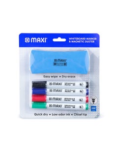 Maxi Maxi Whiteboard Marker 4Pc Set With Duster In A Blister Card, Wmd4  - Image 1