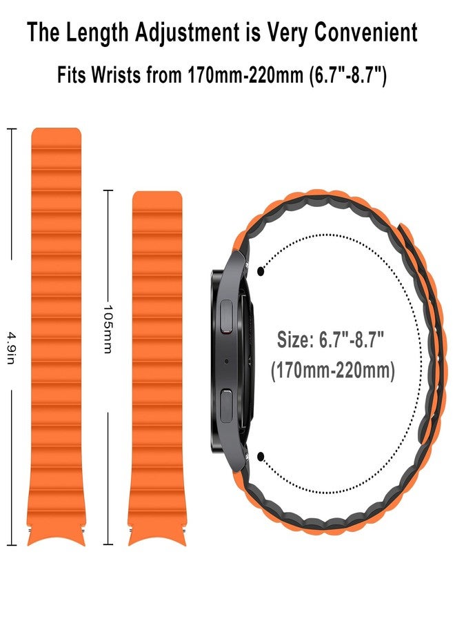 Anlinser Magnetic Bands Compatible with Samsung Galaxy Watch 7/6/5/4/FE Band 44mm 40mm, Galaxy Watch 6 Classic 47mm 43mm/5 Pro 45mm, Waterproof Sport Strap for Women Men, Orange/Black - Image 5